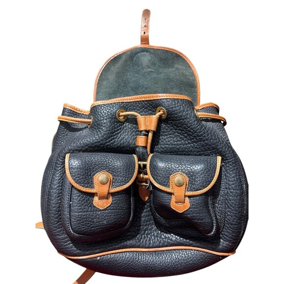 Vintage 90s Dooney & And Bourke Canyon Backpack/Tan Bag Pebble Leather USA Black - Picture 12 of 16